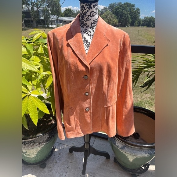 Anne Klein Pink Suede Leather Blazer, Women's - Picture 1 of 9